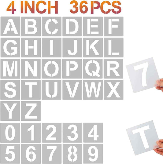 4 Inch 36PCS Reusable Plastic Letter Stencils and Numbers - TTpen
