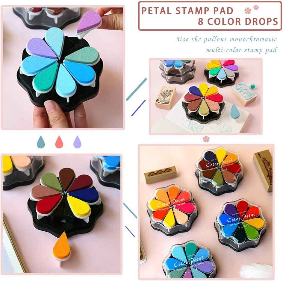 8 Colors Petal Shape Craft Pigment Ink Pad Stamps Partner - TTpen