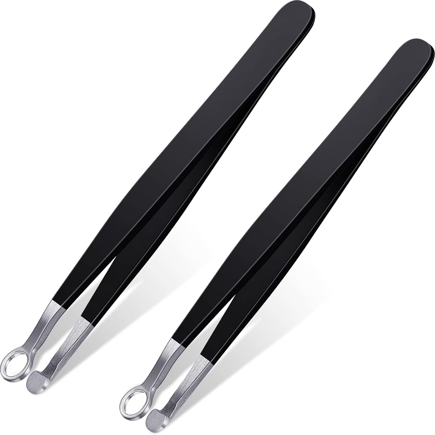 Nose Hair Tweezers Stainless Steel Round Head 2 Pack Black