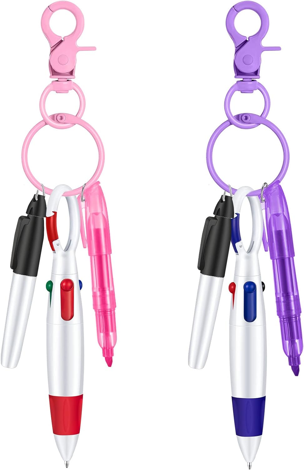Nurse Ballpoint Highlighter Marker Pen Set with Keychain Clip Pink, Purple