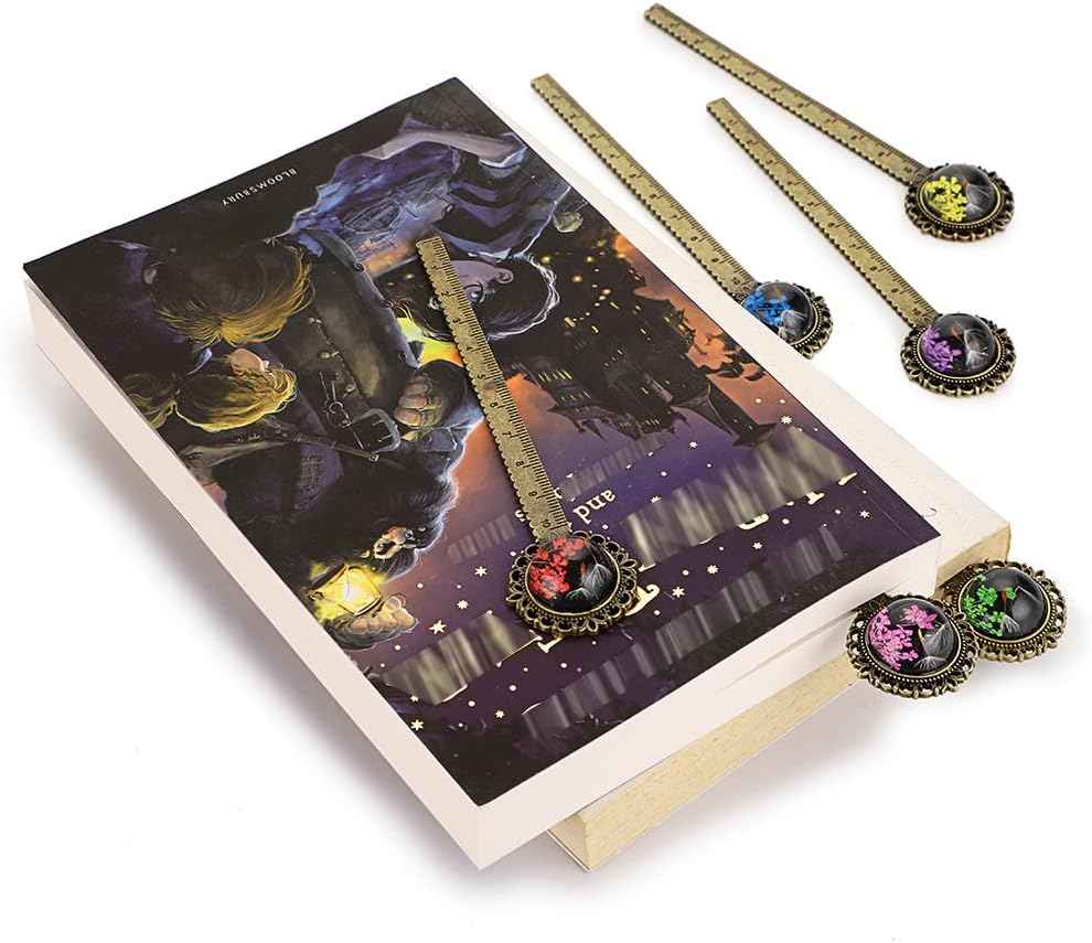 6PCS Retro Metal Bookmark Ruler Bronze Book Mark with Dried Flower - TTpen