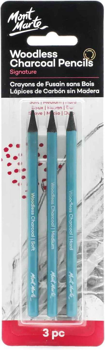 Mont Marte Woodless Charcoal Pencils,3 Piece,Soft,Medium and Hard - TTpen