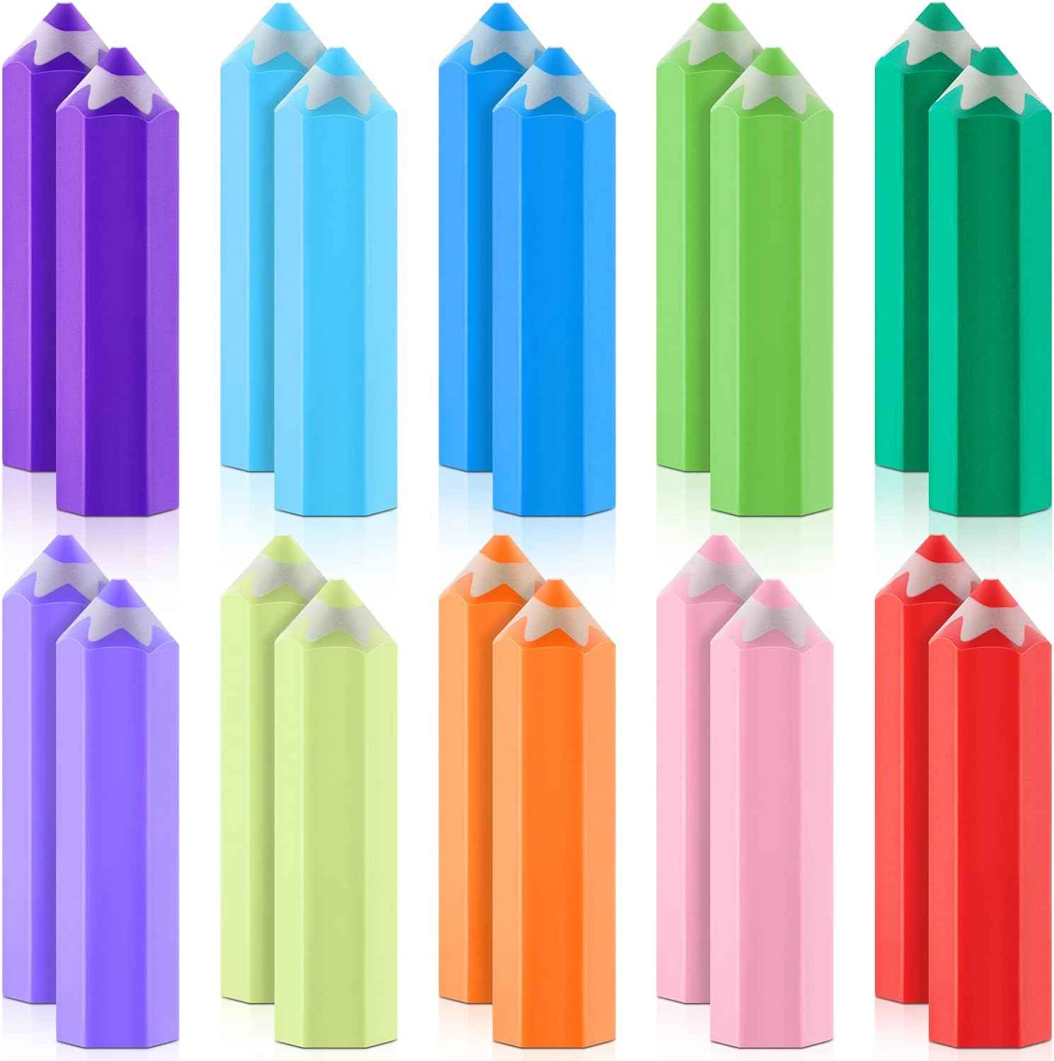 20Pcs Kids Pencil Shaped Erasers 10 Neon Colors - TTpen