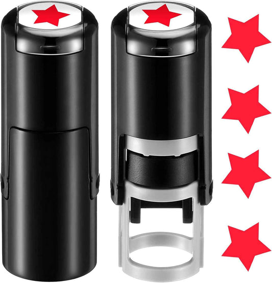 2 Pack Solid Star Print Teacher Stamps Red Ink Mini Self Inking