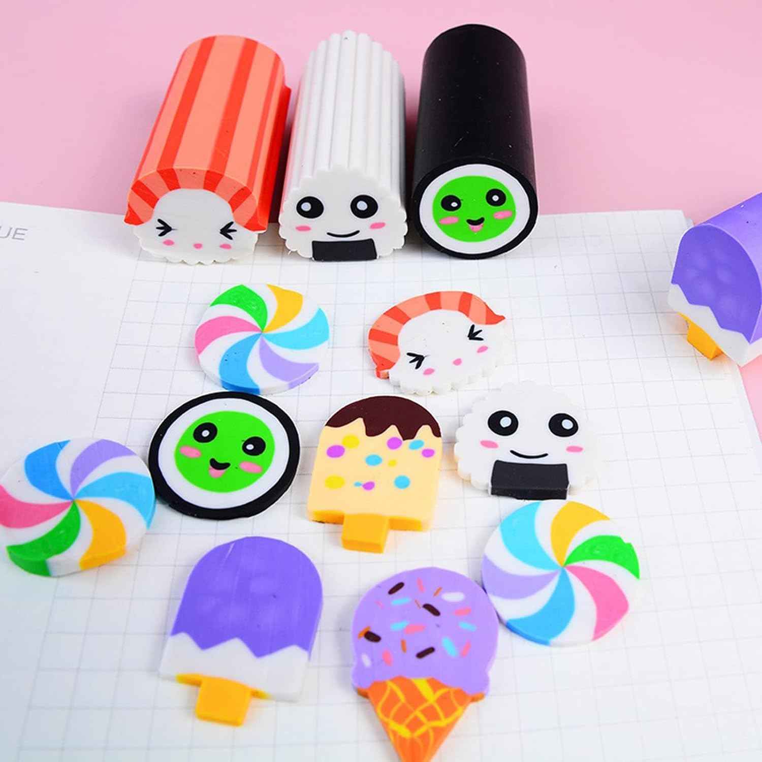 Food Sushi Desserts Long Pencil Erasers 12 Pack - TTpen