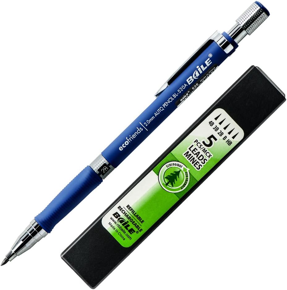 BAILE 2mm Mechanical Pencils with Black Lead Refill 10 Pack Blue
