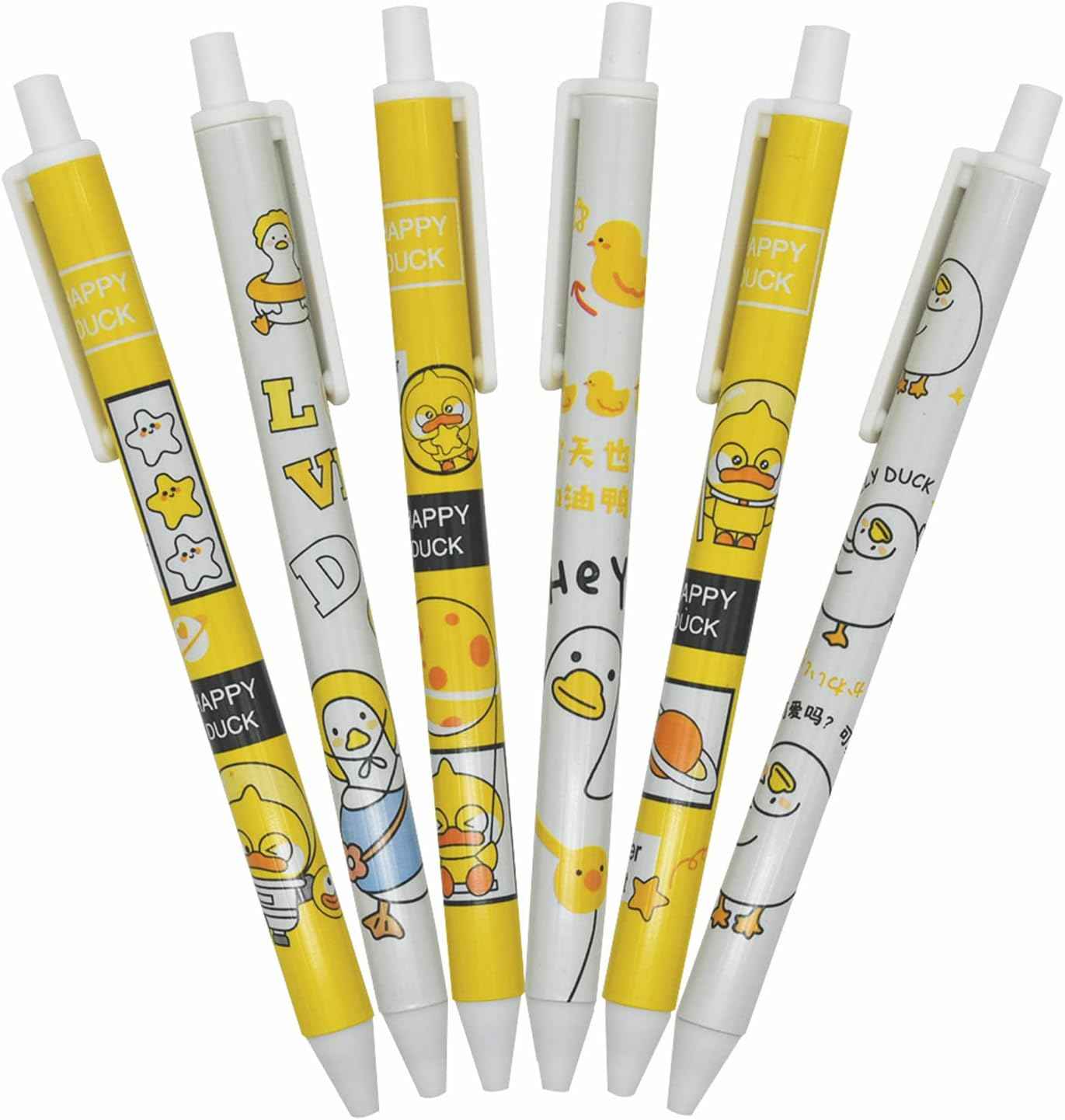 12PCS Little Yellow Duck Print Retractable Gel Pens Black Ink For Kids - TTpen