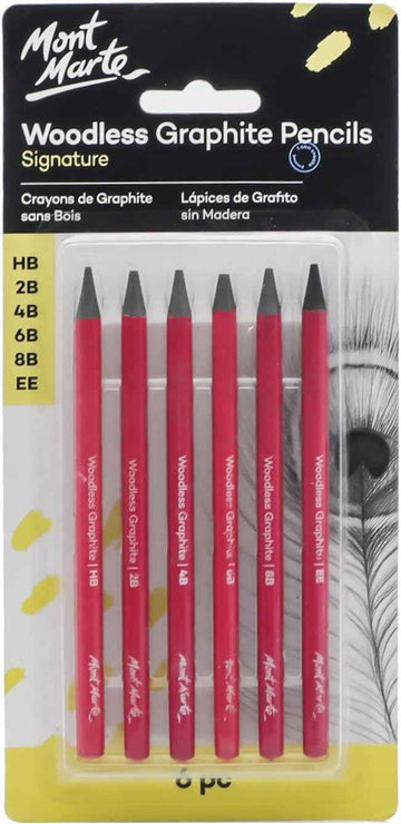 Mont Marte Woodless Graphite Pencils 6 Piece for Sketching Drawing Shading - TTpen