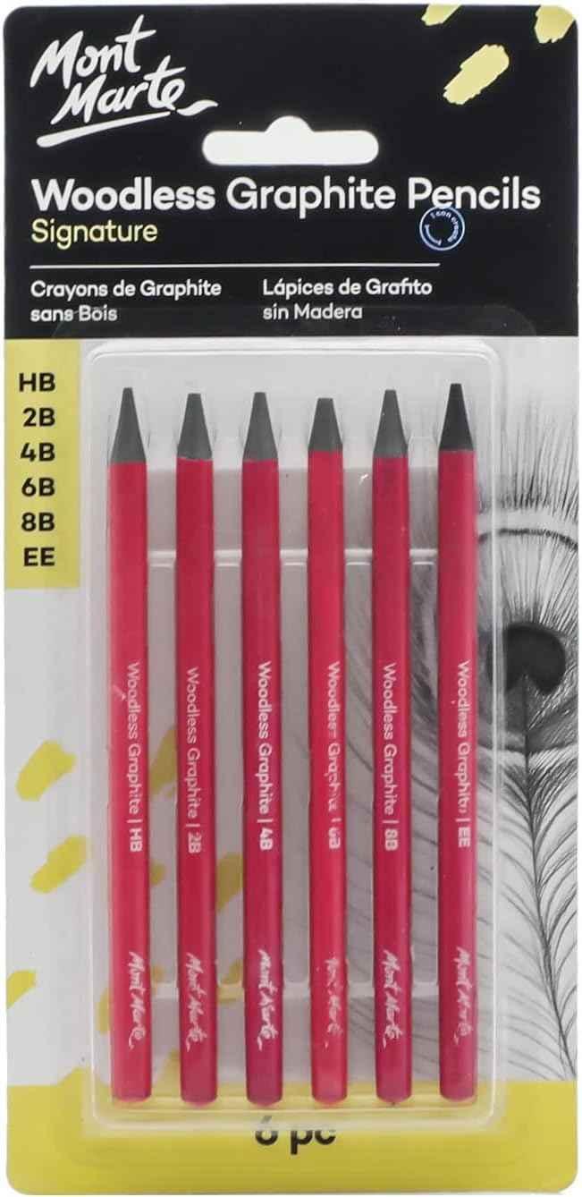 Mont Marte Woodless Graphite Pencils 6 Piece for Sketching Drawing Shading - TTpen