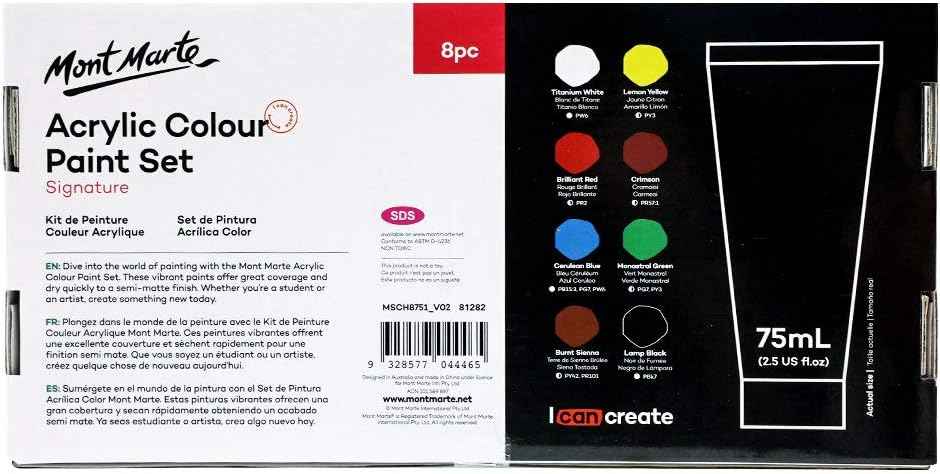 MONT MARTE Signature Acrylic Color Paint Set,8 Colors 75ml Tube - TTpen