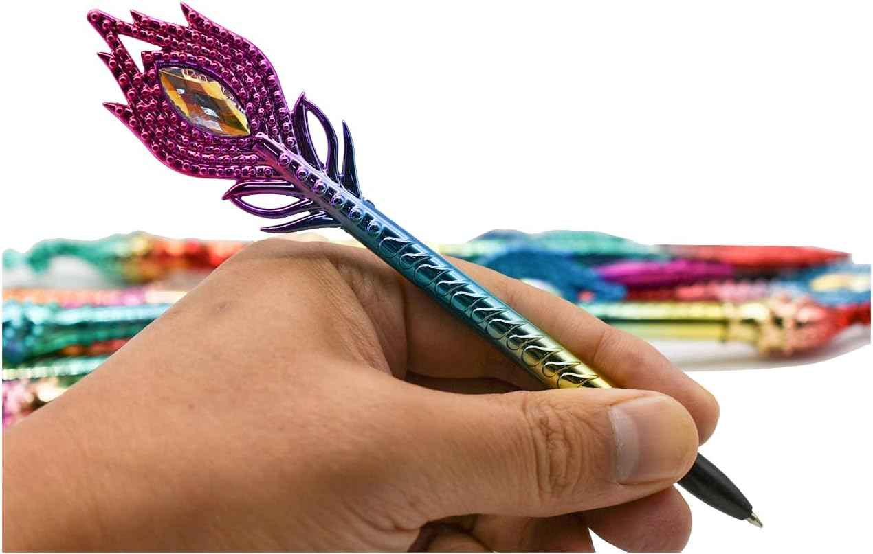 12PCS Dazzling Phoenix Peacock Feather Gel Pens 0.5mm Blue Ink - TTpen