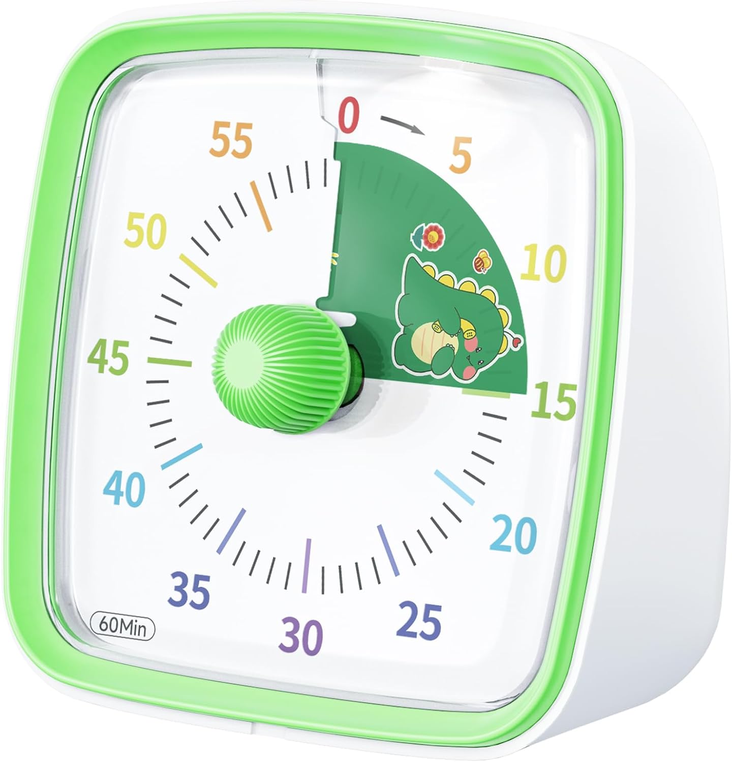 60-Minute Countdown Visual Timer with Night Light Green-dinosaur
