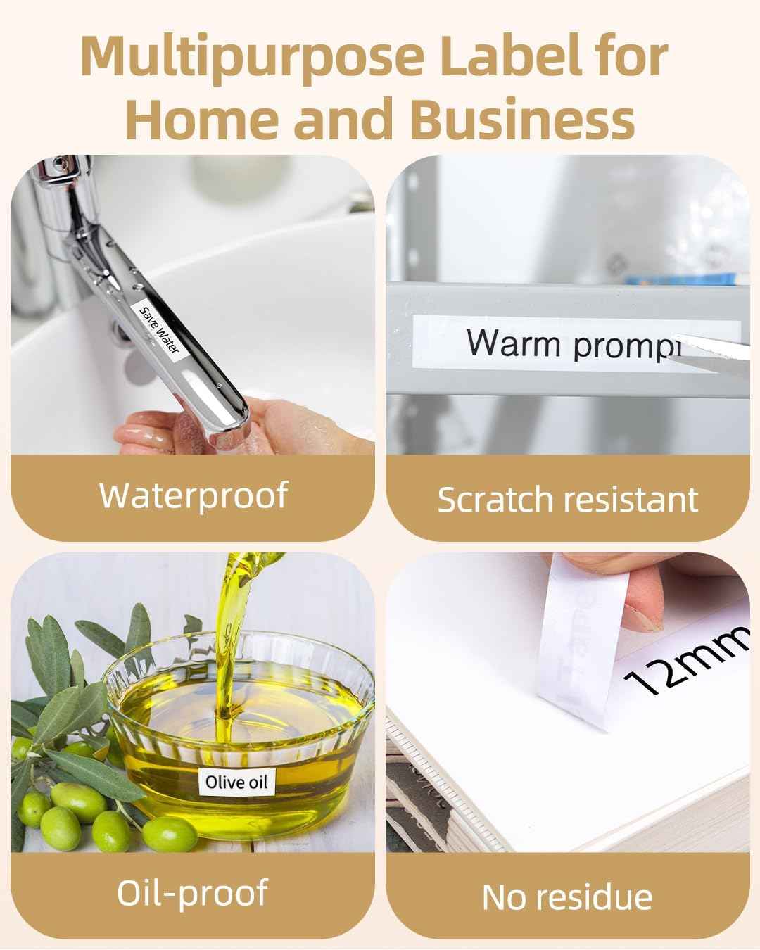 Label Tape (12mm X 4m),Black on White,for DYMO Letra Tag Phomemo P12 - TTpen