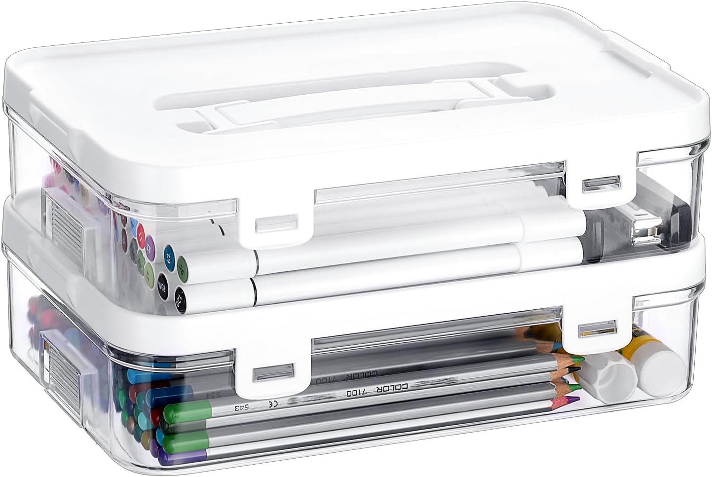 Clear Plastic Storage Container with Lid & Handle for Pencils Markers