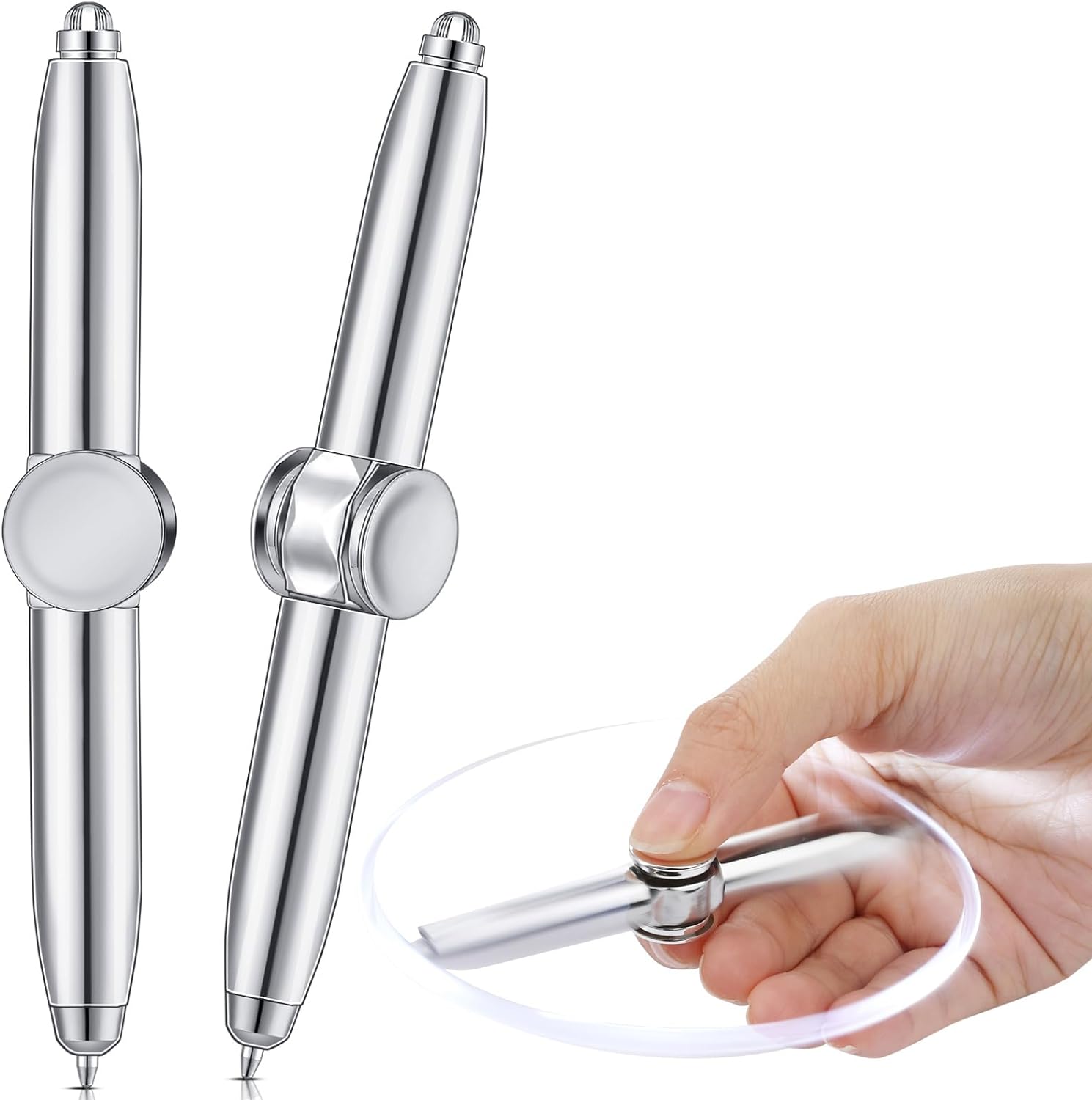 2pcs Fidget Spinning Pen with LED Light Multi Functional Ballpoint Pen White Gold