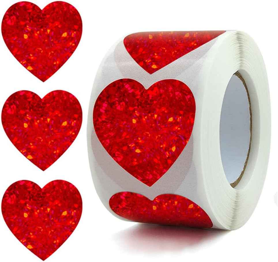 500Pcs Glitter Red Heart Stickers 1.5 inch - TTpen