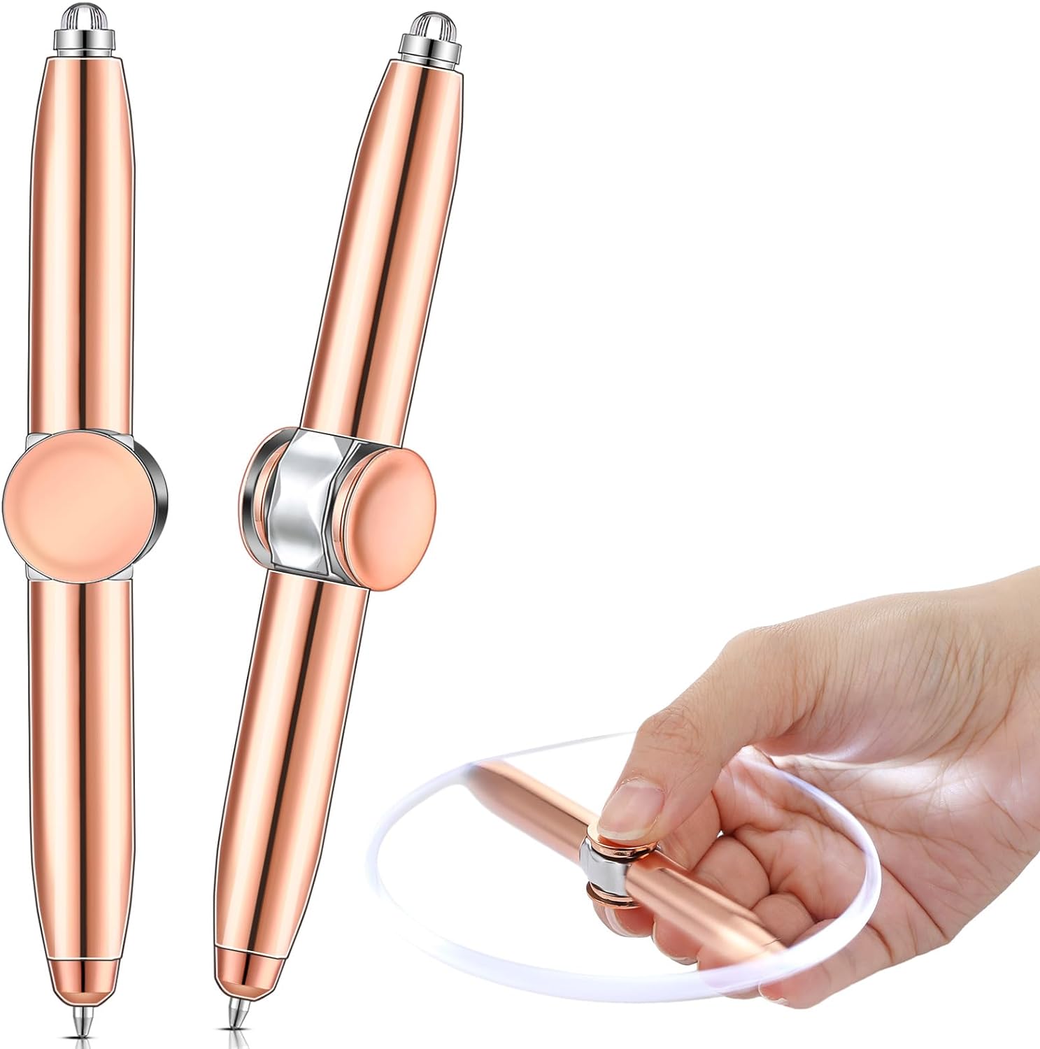 2pcs Fidget Spinning Pen with LED Light Multi Functional Ballpoint Pen Rose Gold