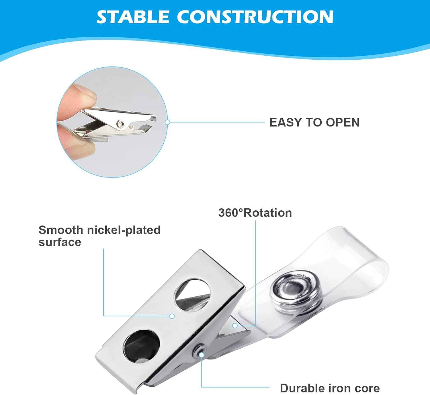 100Pcs Metal Badge Clips with Clear PVC Straps - TTpen