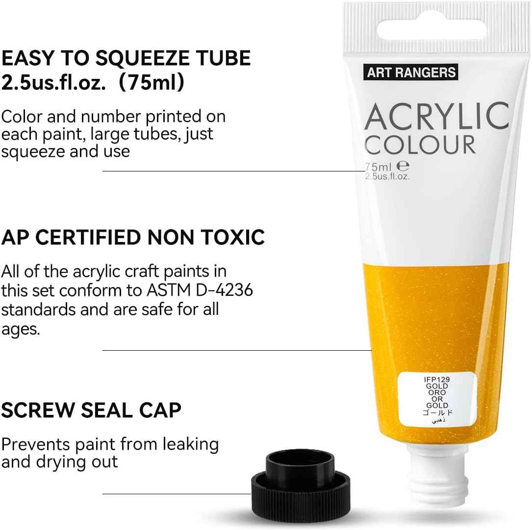 6 Acrylic Paint Art Supplies Set,75 ml Tubes,Metallic Color - TTpen