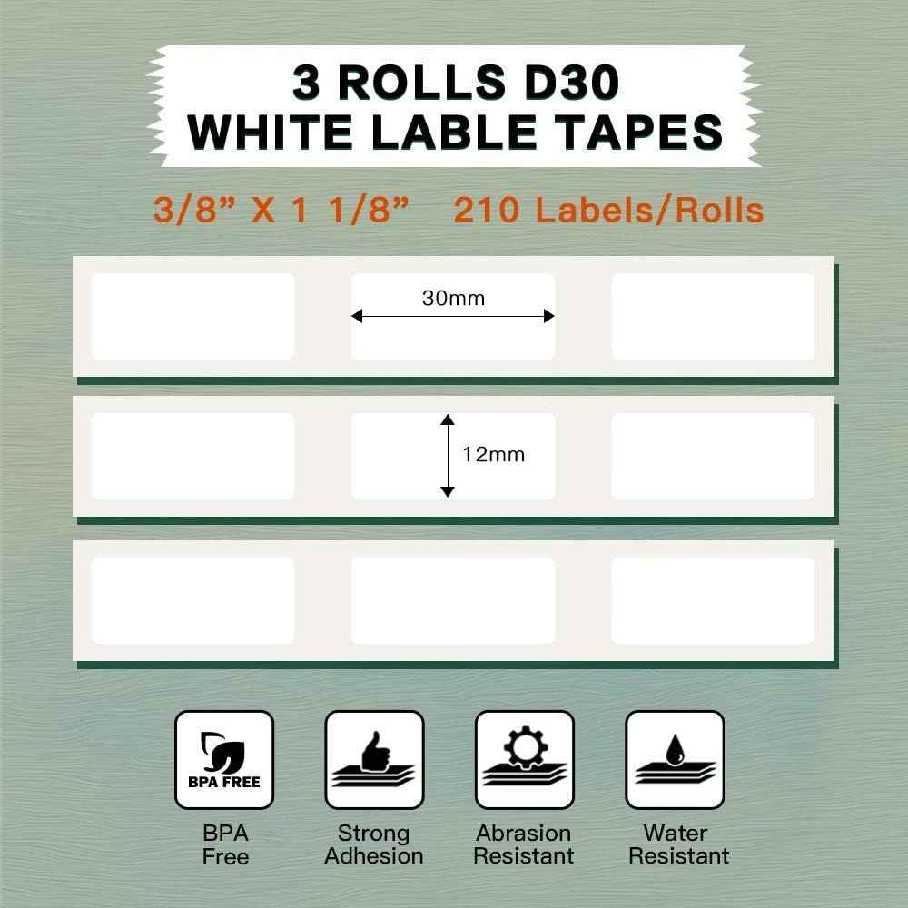 Phomemo D30 Adhesive White Label Paper (12mm X 30mm) - TTpen