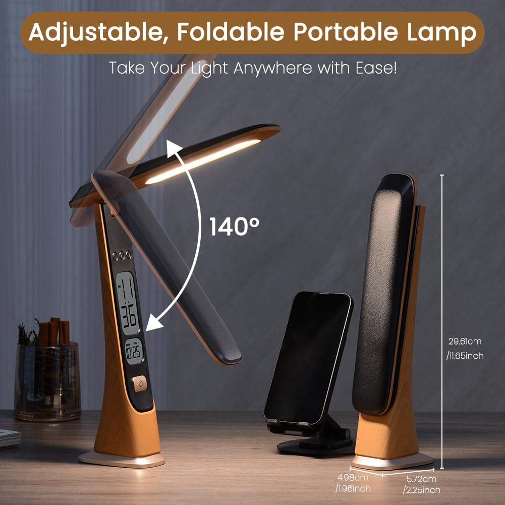 Foldable Portable Cordless Table Desk LED Lamp with Clock Calendar