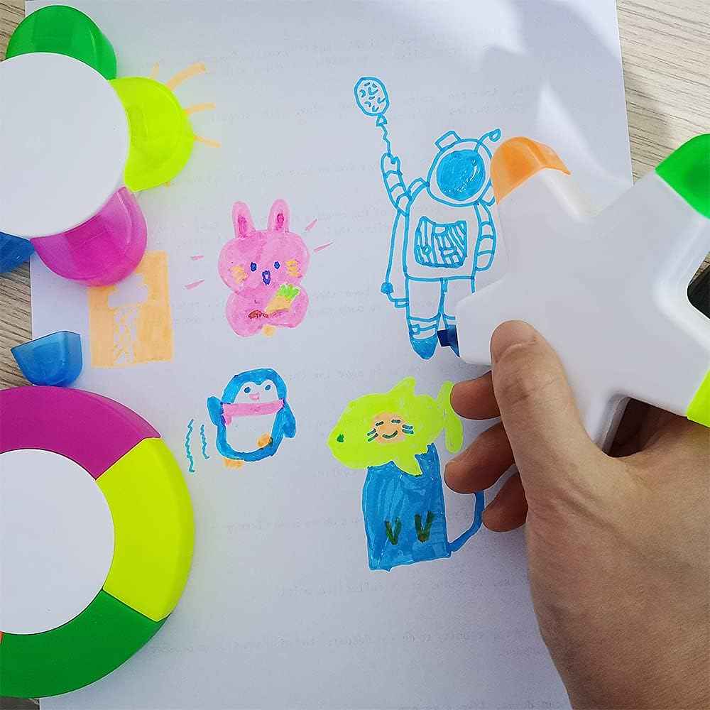 3 Pack Fluorescent Highlighters,Petal,Star Flower,Round Shape - TTpen