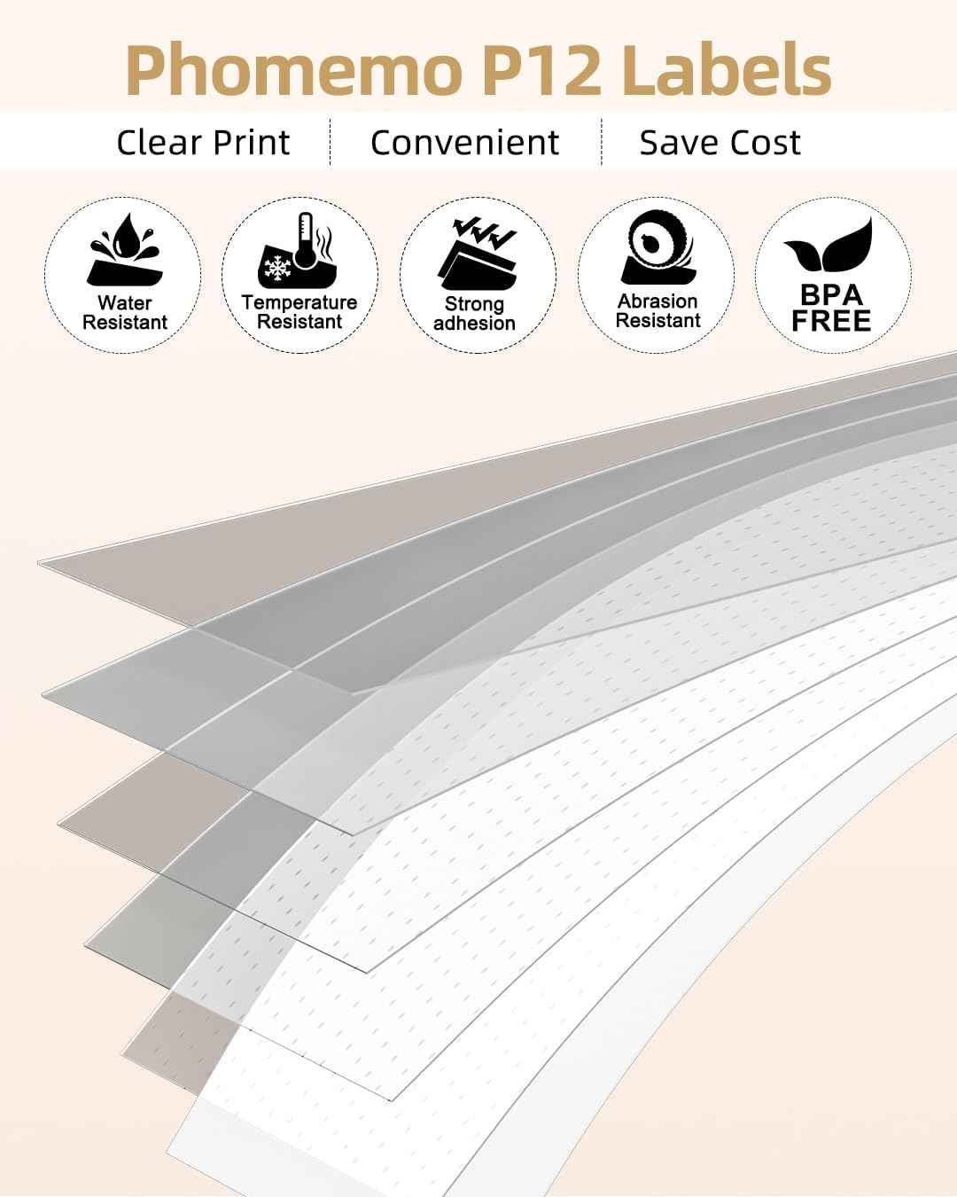 Label Tape (12mm X 4m),Black on White,for DYMO Letra Tag Phomemo P12 - TTpen