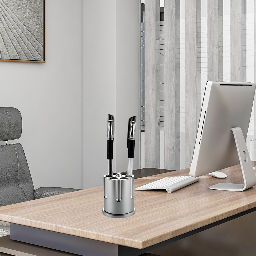 Aluminum Rotating Revolver Pen Holder with 6 Holes