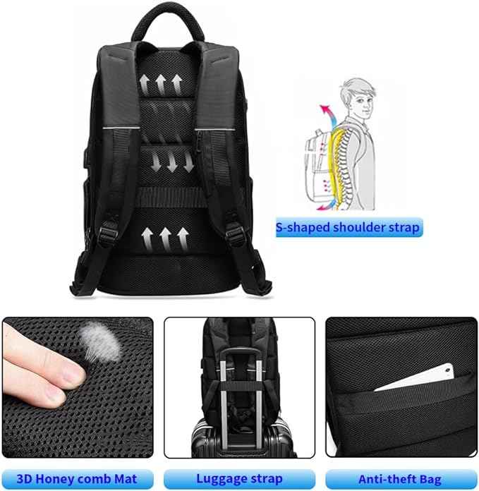 Eurcool Laptop Backpack for Men with USB Charging Port Business Bag,Black,Large - TTpen