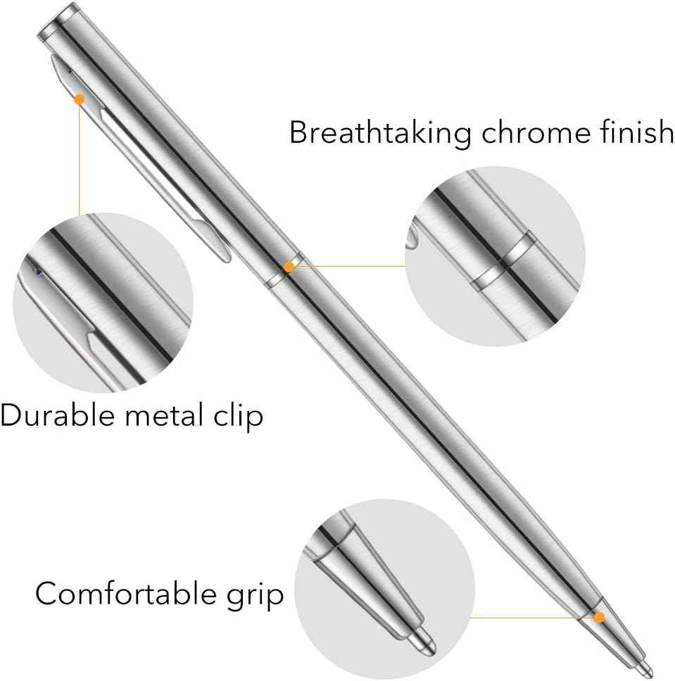 Slim Stainless Steel Retractable Ballpoint Pens,6 Pack-Black ink - TTpen