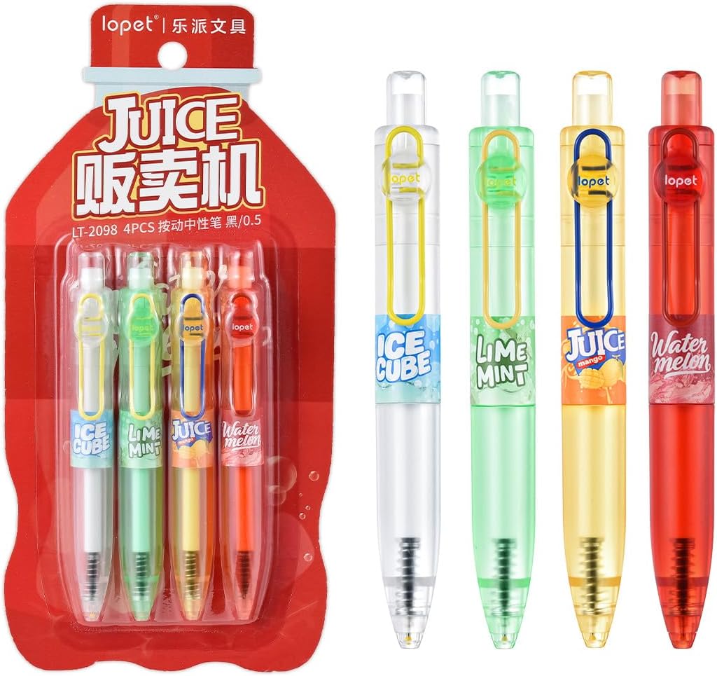 LOPET 4Pcs Juice Retractable Gel Pens 0.5mm Black Ink