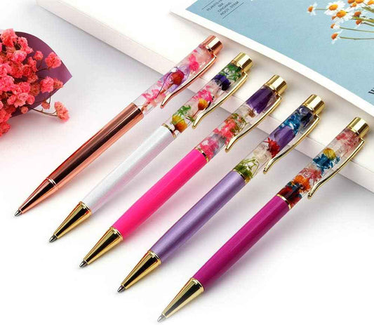 5 Color Metal Ballpoint Pens with Herbarium Floral - TTpen