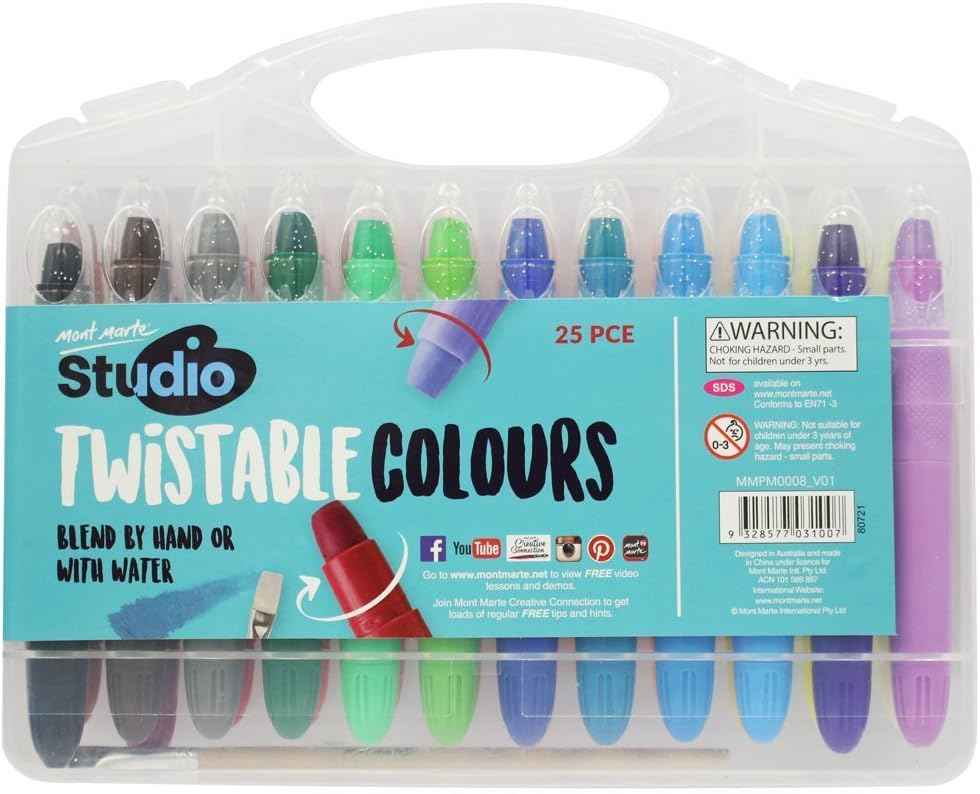 MONT MARTE Studio Twistable Colours,24 Blendable Colour Sticks 1 Paint Brush - TTpen