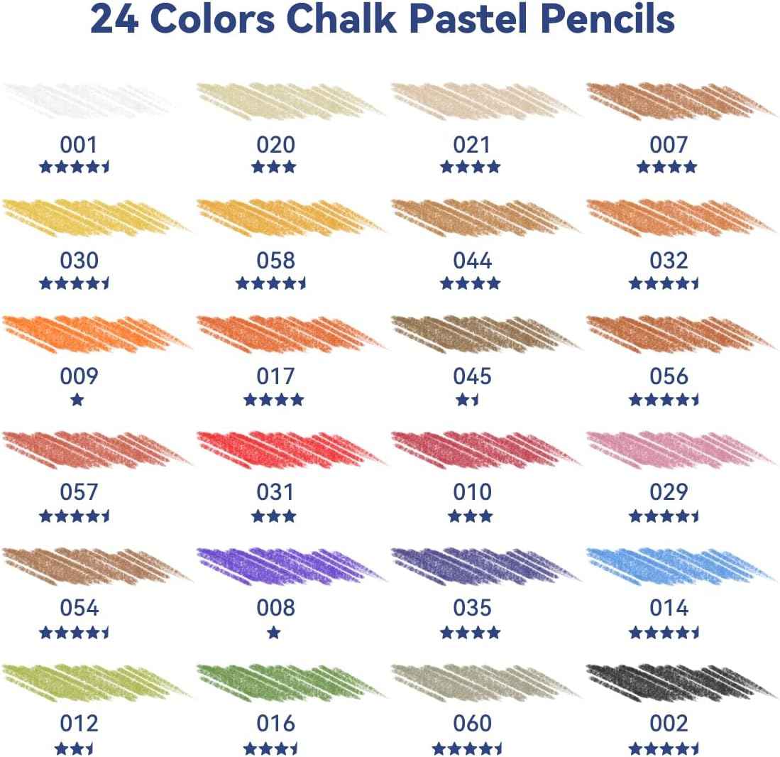 NYONI Professional 24 Pastel Chalk Colored Charcoal Pencils - TTpen