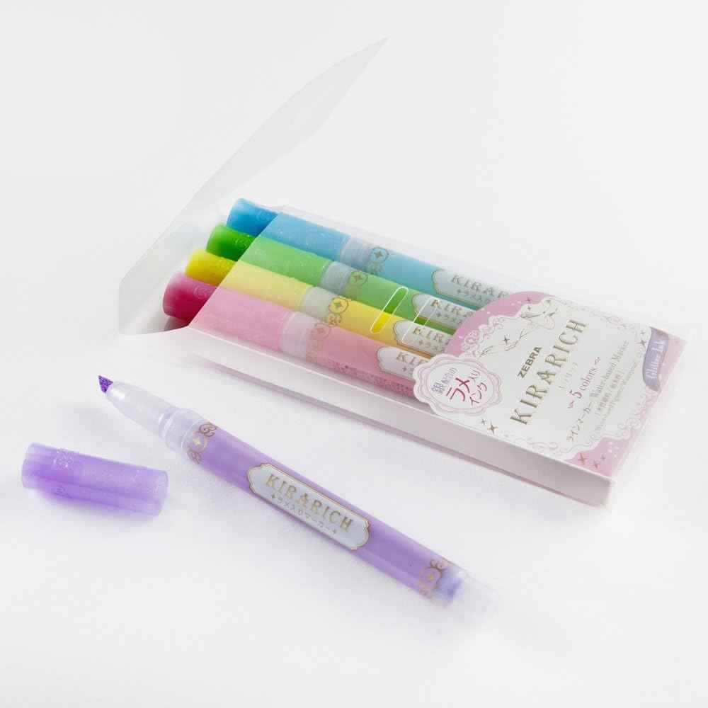 Zebra Glitter Highlighter, Kirarich, 5 Color Set