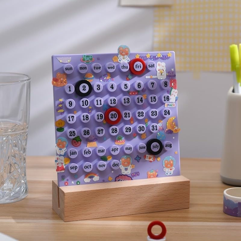 Wooden Desk Ring Perpetual Planner Calendar Violet