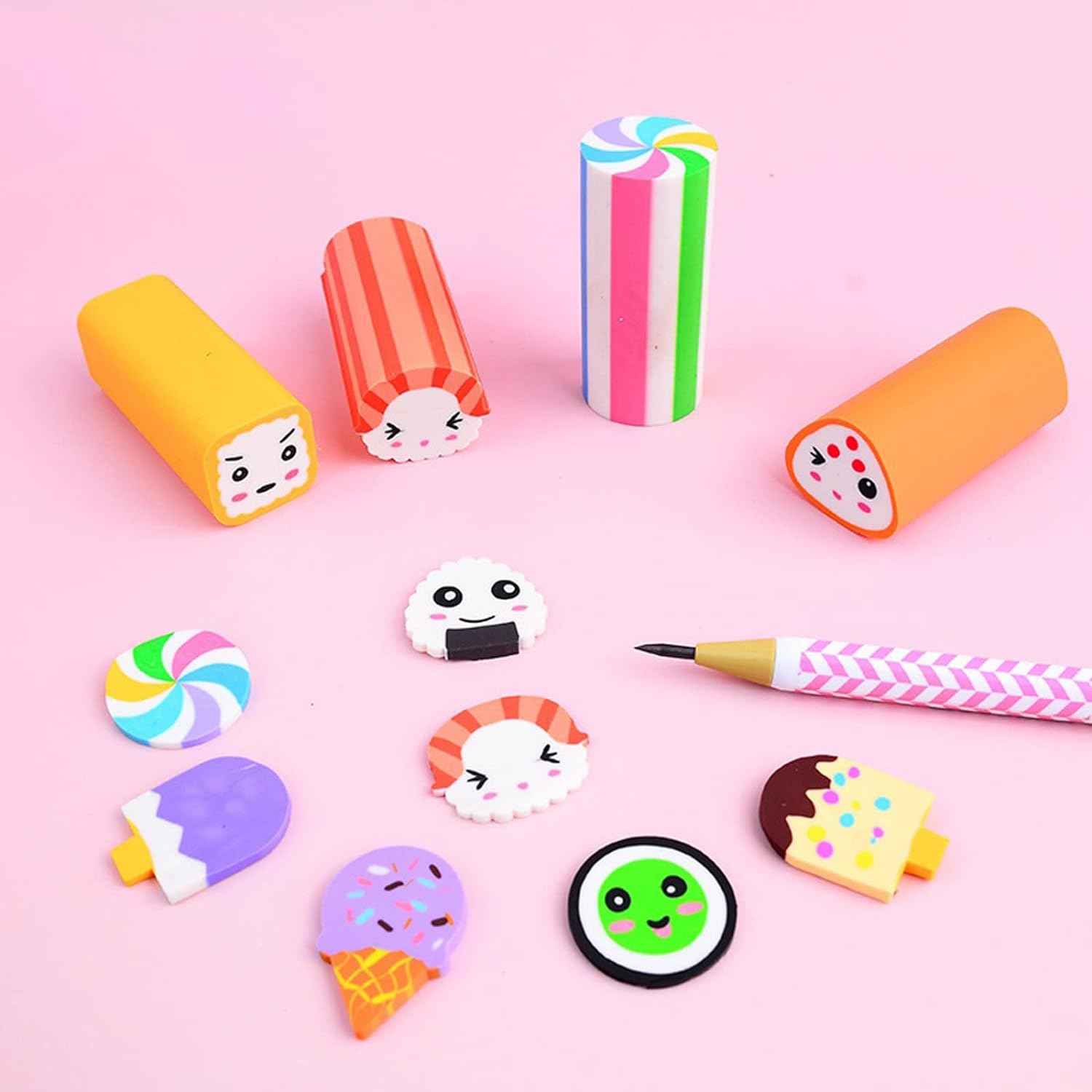 Food Sushi Desserts Long Pencil Erasers 12 Pack - TTpen
