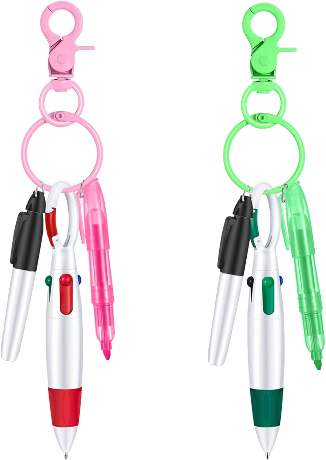 Nurse Ballpoint Highlighter Marker Pen Set with Keychain Clip Pink, Green