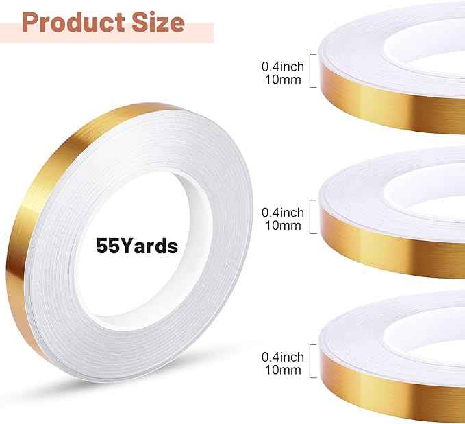 3 Rolls Self Adhesive Metalized Polyester Film Tape Gold 10MM - TTpen