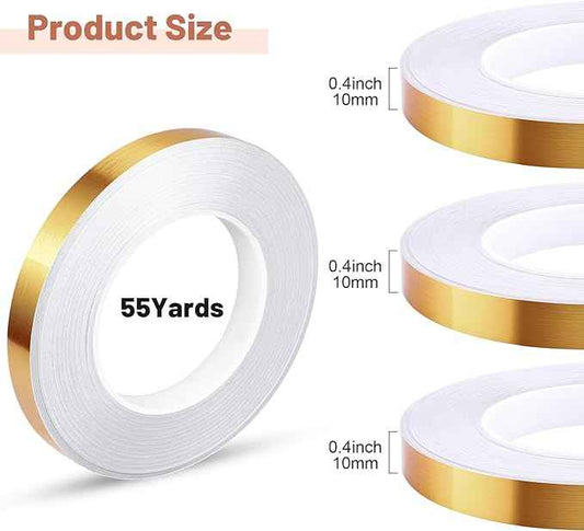 3 Rolls Self Adhesive Metalized Polyester Film Tape Gold 10MM - TTpen