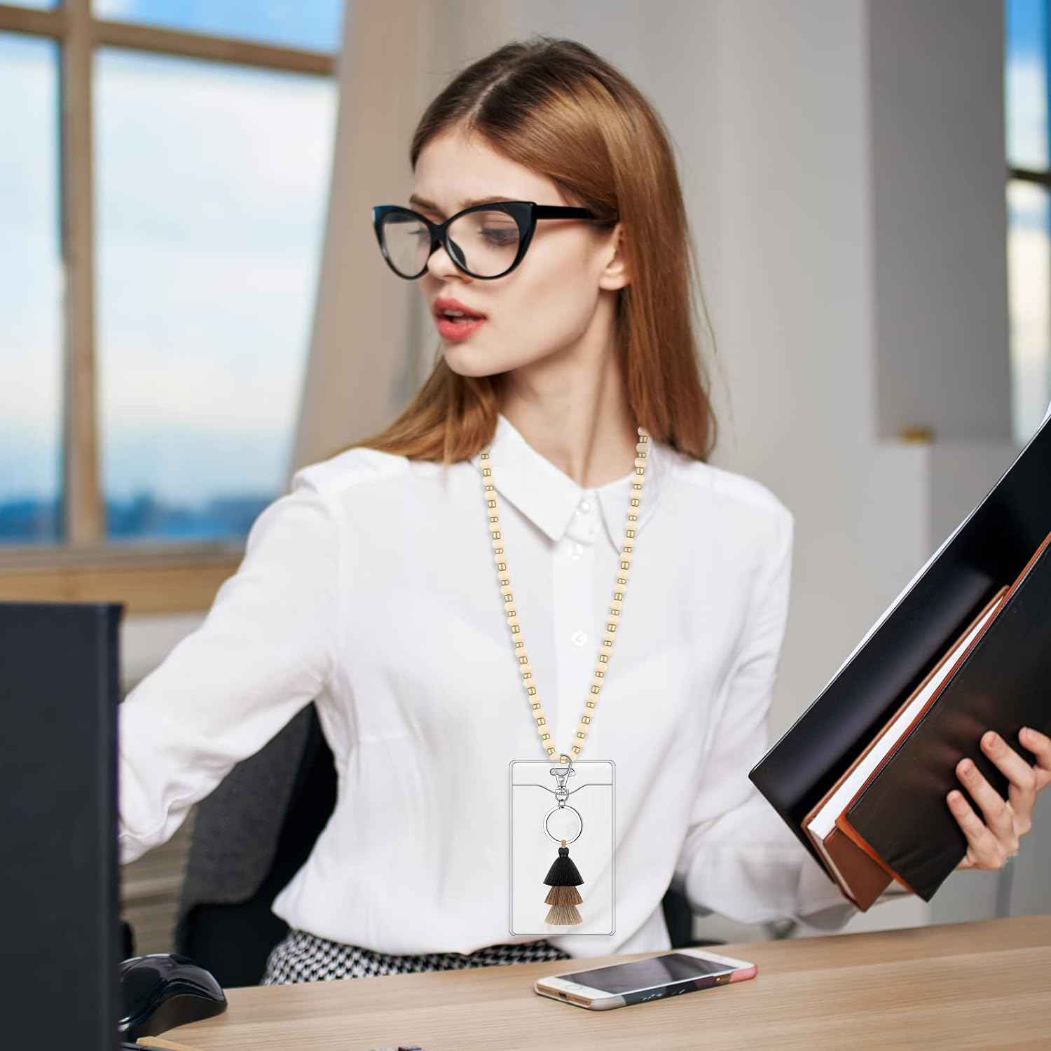 12 Pieces Wood Beaded Lanyards and Card Holder Set - TTpen