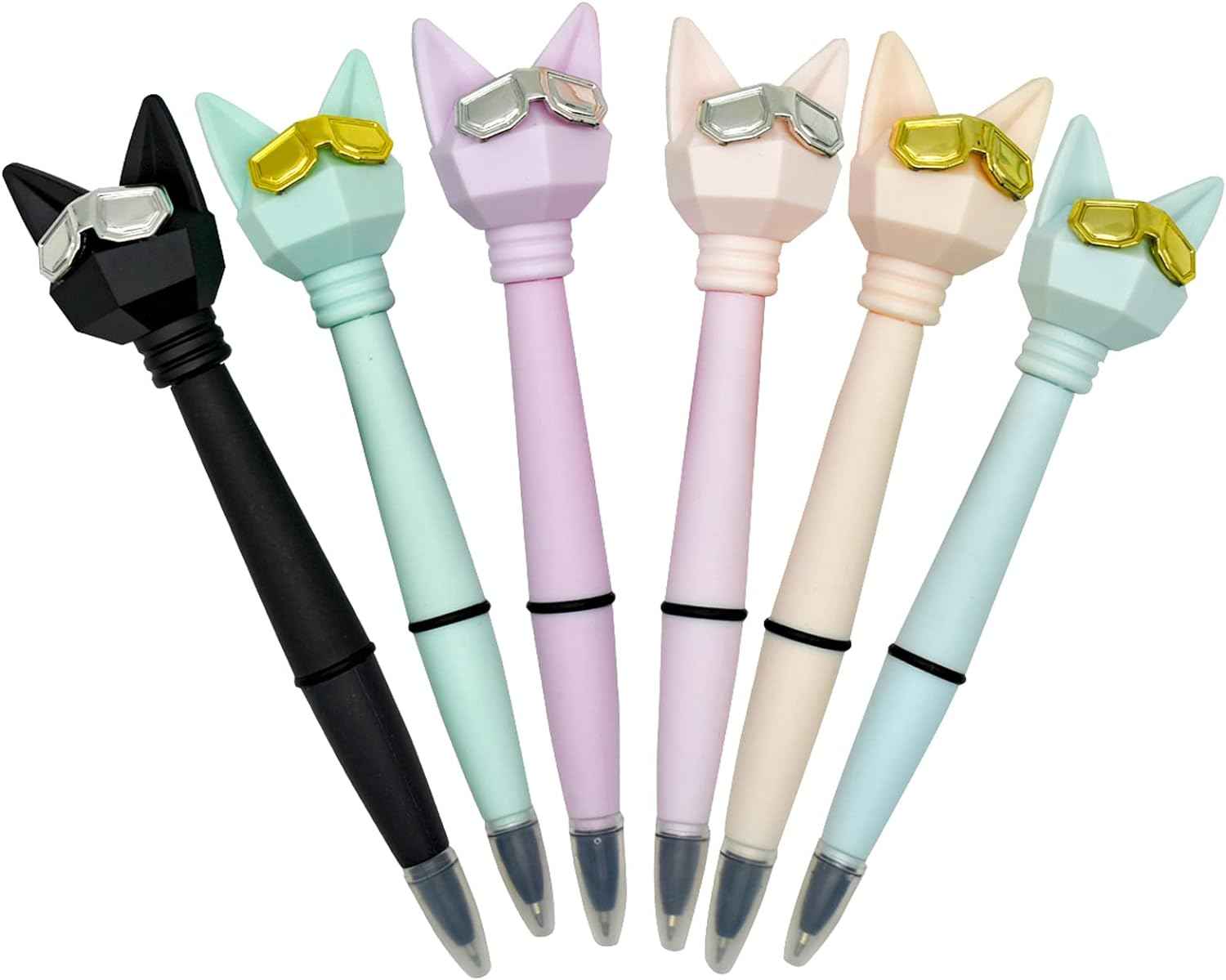 12PCS Cute Cat Ballpoint Pens Cartoon Wearing Golden Silver Glasses - TTpen