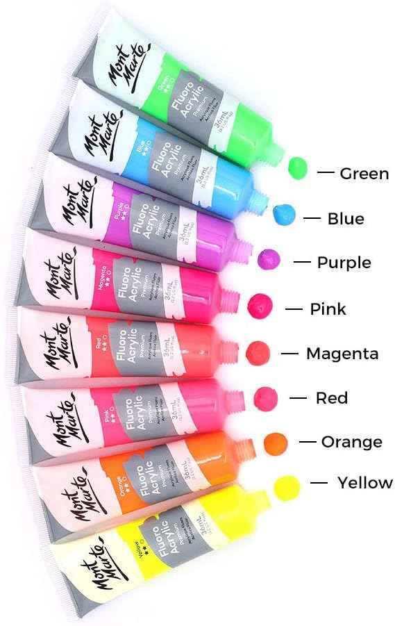 Mont Marte Fluoro Acrylic Paint Set,8 Colors,36ml Tube - TTpen