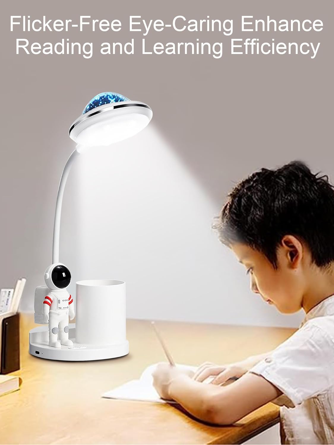 Astronaut Desk Lamp with Pen Holder for Kids,Projector Galaxy Night Light