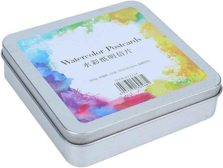 Watercolor Postcards,Paper Craft Art Supplies (Square Tin Box 24 Sheet) - TTpen