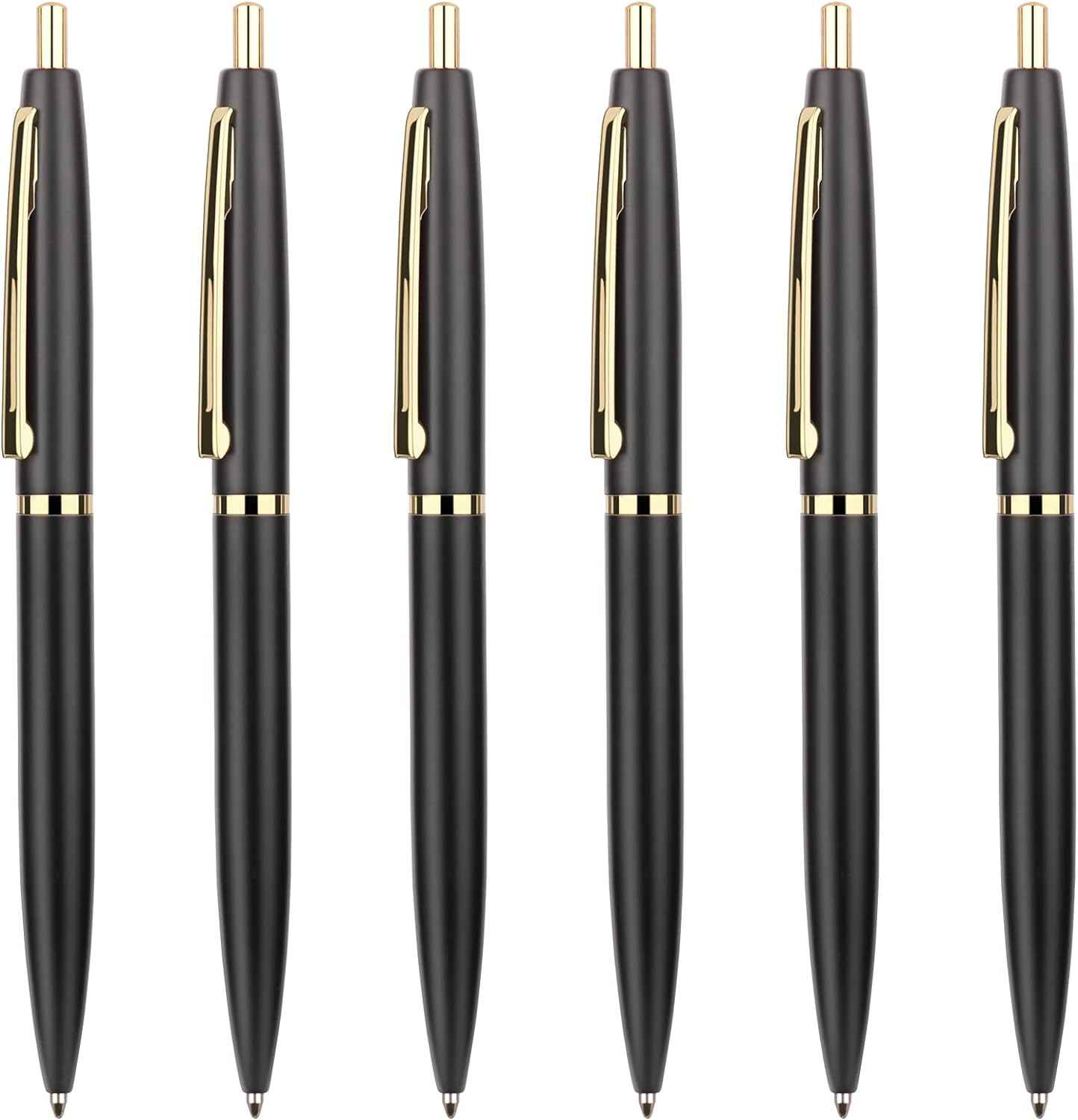 6 Pack Gold Click Ballpoint Pens - Black ink Medium Point - TTpen