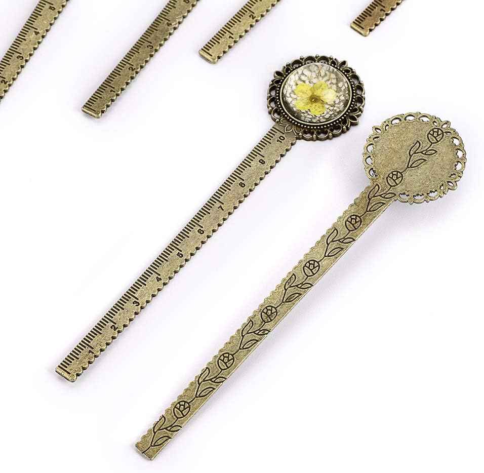 6PCS Retro Metal Bookmark Ruler Bronze Book Mark with Dried Flower - TTpen