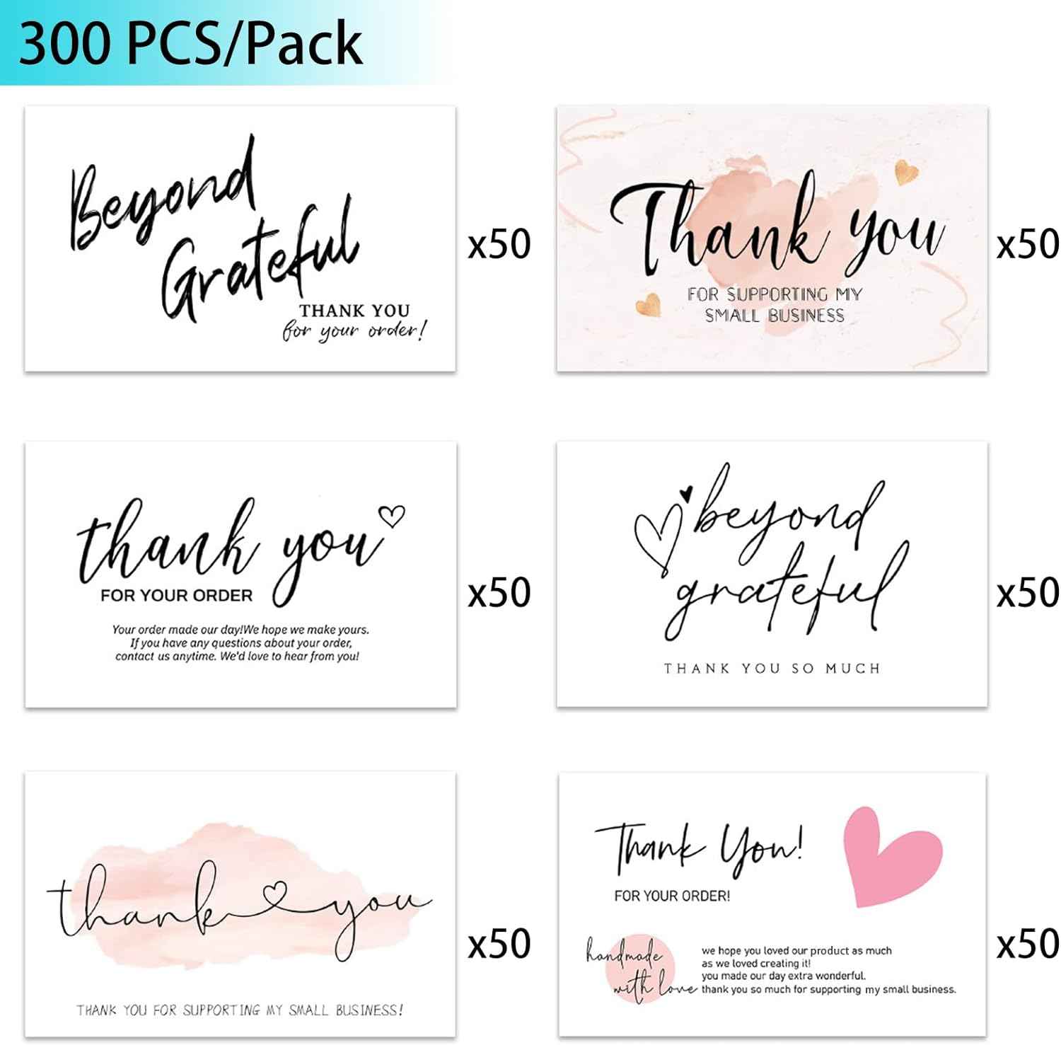 300PCS Thank You For Supporting My Business Cards White - TTpen