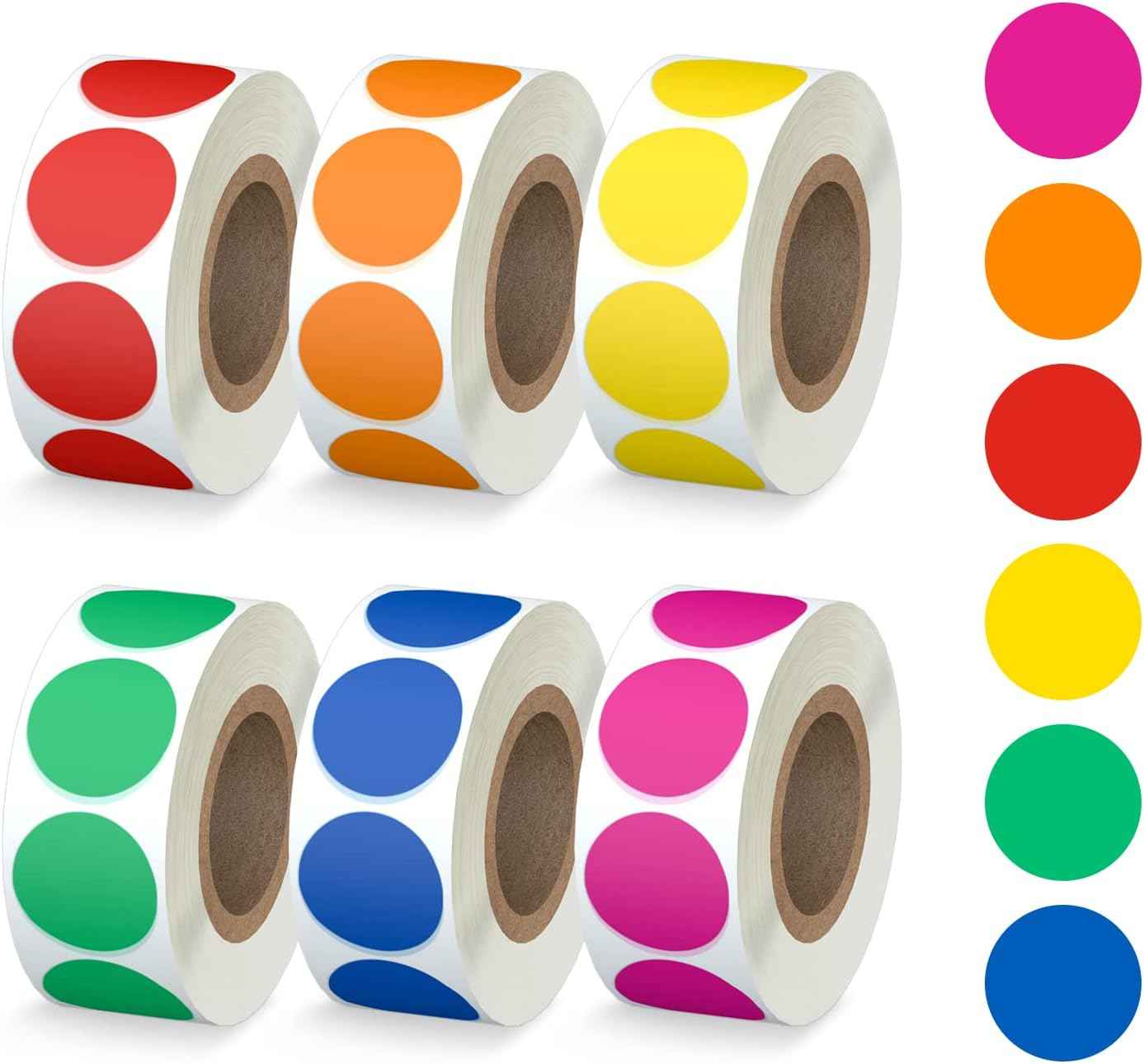 3000pcs 1 inch Dot 6 Rolls Colored Coding Labels - TTpen