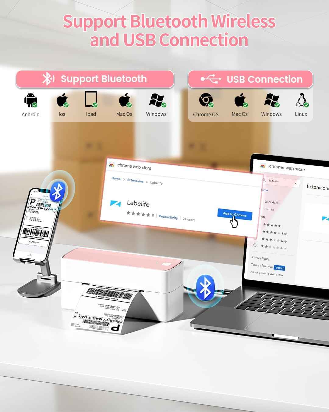 Phomemo 241BT Bluetooth Thermal Label Shipping Printer 4x6 - TTpen